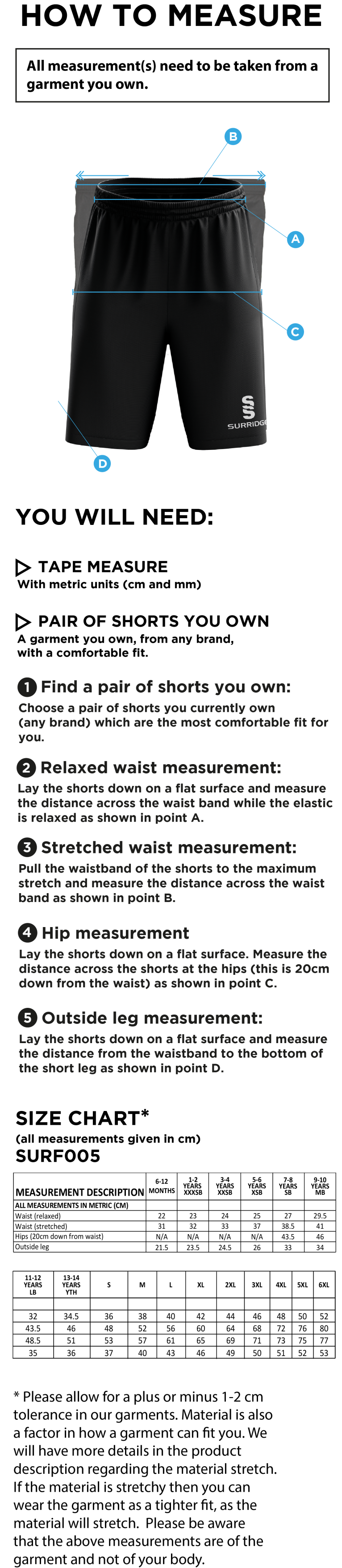 Match Short Navy - Size Guide